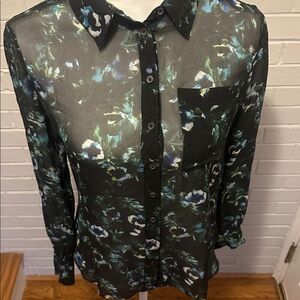 Haute Hippie Black and Green Floral Blouse